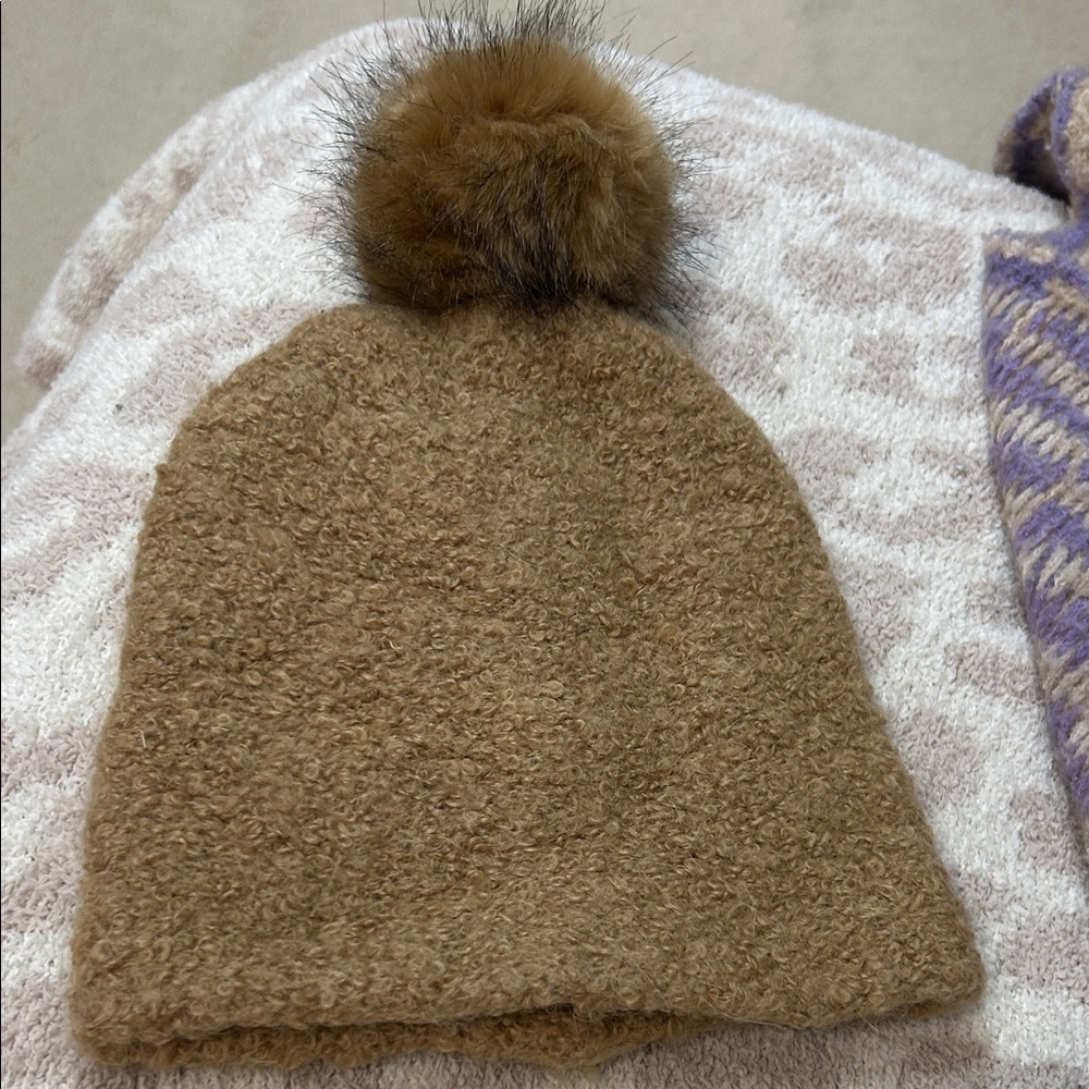 Universal Thread Cozy Brown Knit Beanie with Pom Pom